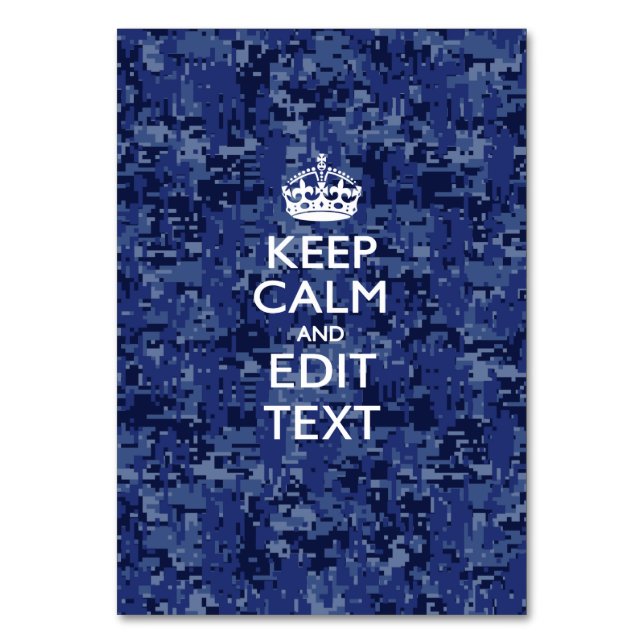 Blue digital camo KEEP CALM AND Edit Text Table Number (Front)