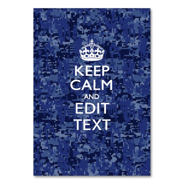 Blue digital camo KEEP CALM AND Edit Text Table Number (Front)