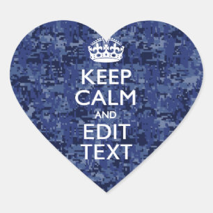 Blue Digital Camo KEEP CALM Your Text Heart Sticker