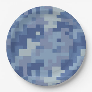 Blue Digital Camouflage Paper Plates