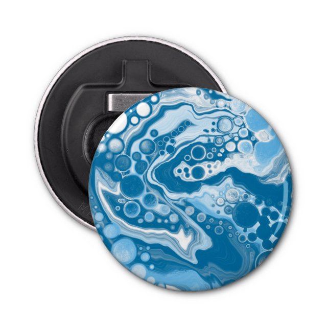  Blue Digital Fluid Art Marble Pour Painting Cells Bottle Opener (Front)