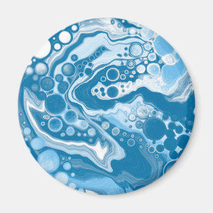Blue Digital Fluid Art Marble Pour Painting Cells Magnet
