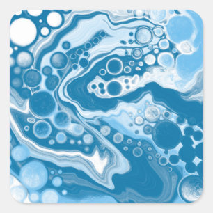  Blue Digital Fluid Art Marble Pour Painting Cells Square Sticker