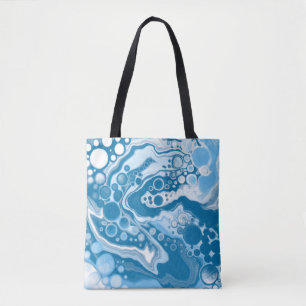  Blue Digital Fluid Art Marble Pour Painting Cells Tote Bag
