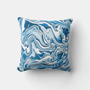 Blue Digital Fluid Art Marble Stripes Cushion