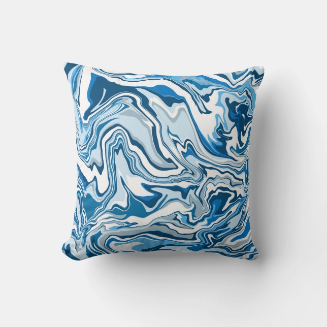  Blue Digital Fluid Art Marble Stripes Cushion (Front)