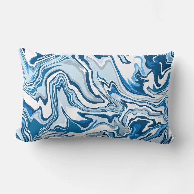  Blue Digital Fluid Art Marble Stripes  Lumbar Cushion (Front)