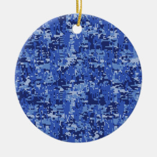 Blue Digital Pixels Camouflage Decor Texture Ceramic Ornament