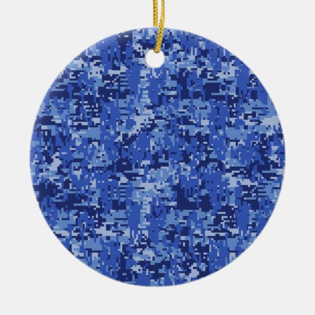 Blue Digital Pixels Camouflage Decor Texture Ceramic Ornament (Front)