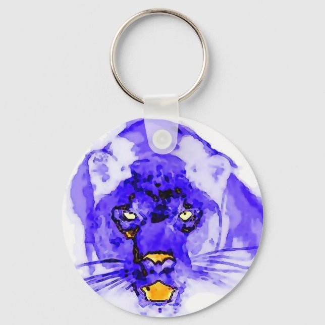 Blue Digital Pop Art Jaguar Key Ring (Front)