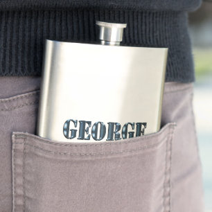 Blue Dimensional George Name, Hip Flask