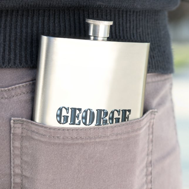 Blue Dimensional George Name, Hip Flask (In Situ)