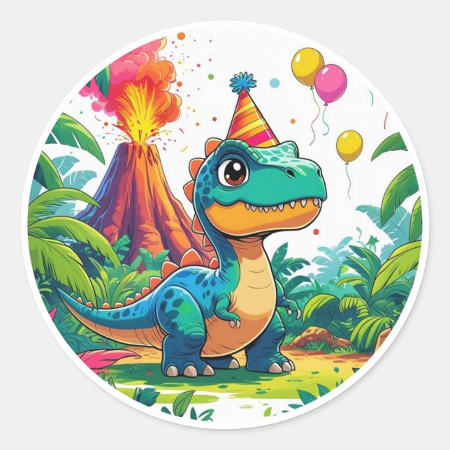 Blue Dino Birthday Sticker  (Front)