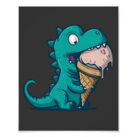 Blue Dino Loves Ice Cream - Funny Cartoon Art