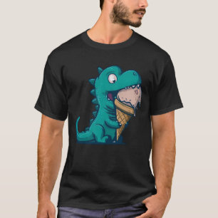 Blue Dino Loves Ice Cream - Funny Cartoon Art T-Shirt