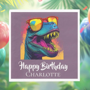 Blue Dino T- Rex Birthday Napkin