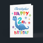 Blue Dinosaur 2nd Birthday Card<br><div class="desc">A special 2nd birthday card! This bright fun second birthday card features a blue dinosaur, some pretty stars and colourful text. A cute design for someone who will be two years old. Add the 2nd birthday child's name to the front of the card to customise it for the special boy...</div>