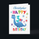 Blue Dinosaur 3rd Birthday Card<br><div class="desc">A special 3rd birthday card! This bright fun second birthday card features a blue dinosaur, some pretty stars and colourful text. A cute design for someone who will be three years old. Add the 3nd birthday child's name to the front of the card to customise it for the special boy...</div>