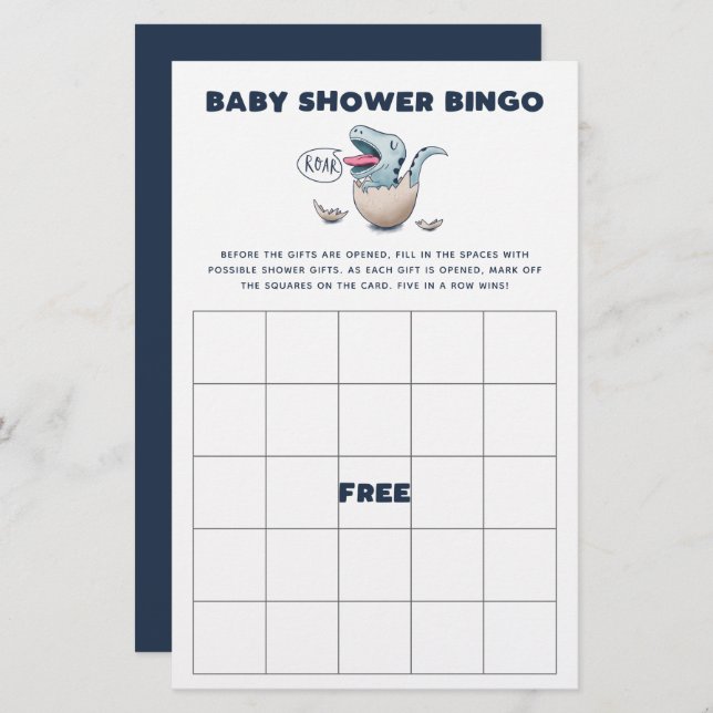 Blue Dinosaur Baby Shower Bingo Game (Front/Back)