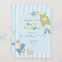 Blue Dinosaur Baby Shower Invitation