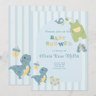 Blue Dinosaur Baby Shower Invitation