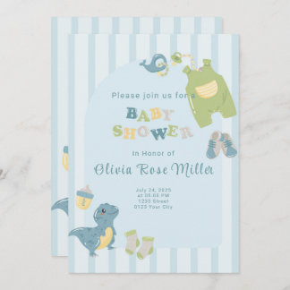 Blue Dinosaur Baby Shower Invitation