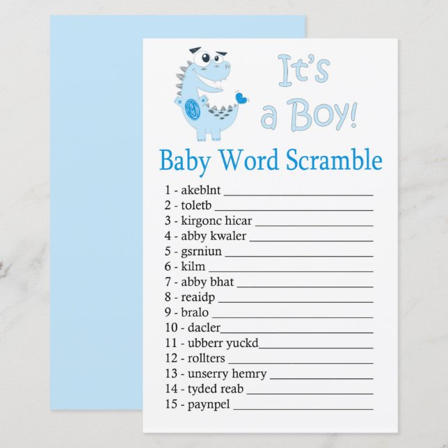 Blue Dinosaur Baby word scramble game (Front/Back)