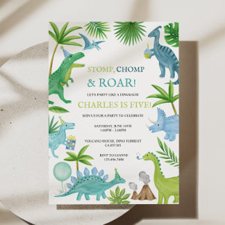 Blue Dinosaur Birthday Invitation