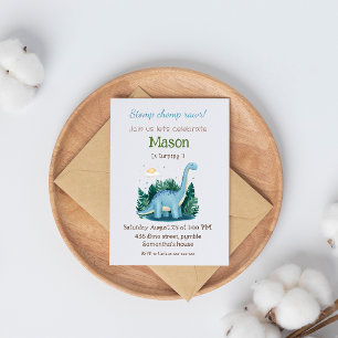 Blue dinosaur birthday  invitation