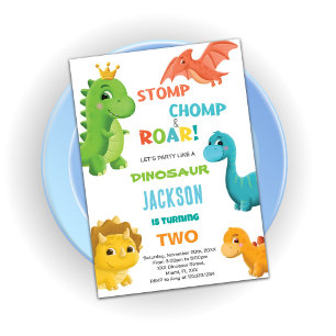Blue Dinosaur Birthday Invitations