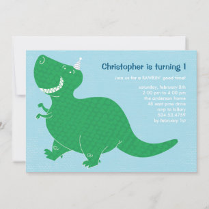 Blue Dinosaur Birthday Party Invitations