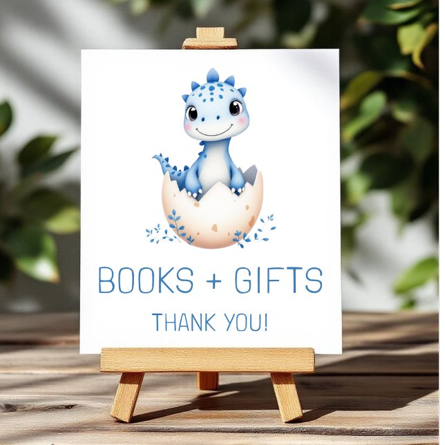 Blue Dinosaur Books and Gifts Baby Shower Sign (Creator Uploaded)