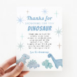 Blue Dinosaur Boy Baby Shower  Thank You Card<br><div class="desc">Cute dinosaur theme baby shower thank you template card featuring pastel blue coloured tiny baby dinosaurs. The text says "Thanks for showering our tiny dinosaur." The default message thanks the guests for attending the shower and for the gift.</div>