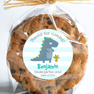 Blue Dinosaur Boy Kindergarten Graduation Thanks Classic Round Sticker