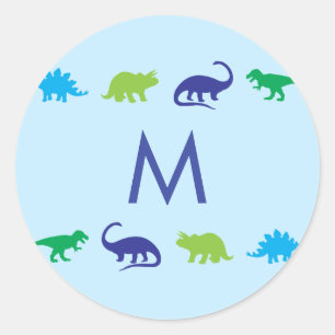 Blue Dinosaur Cute Kid Name Envelope Seal Sticker