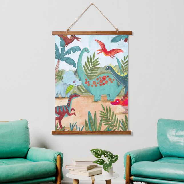 Blue Dinosaur cute pre historic jungle kids Hanging Tapestry (Living Room)