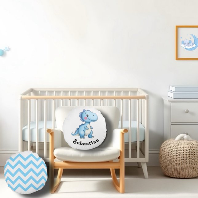 Blue dinosaur geometry round cushion (Creator Uploaded)