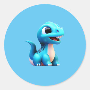 Blue Dinosaur Happy Classic Round Sticker
