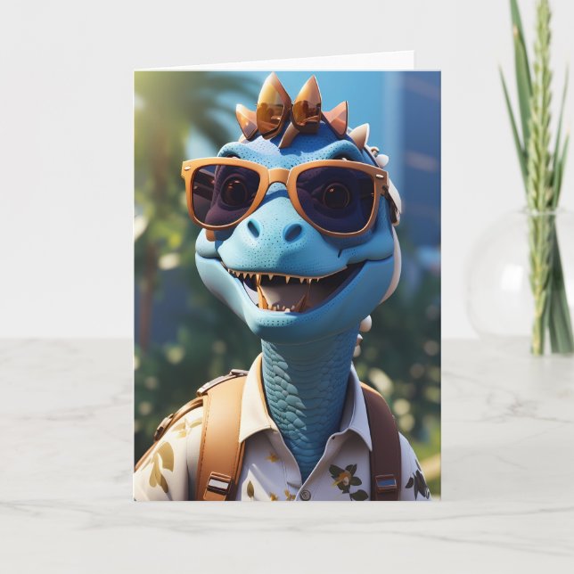 Blue Dinosaur Hiker | Card (Front)