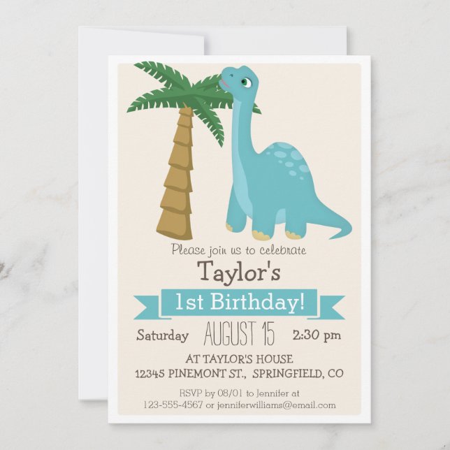 Blue Dinosaur Kid's Birthday Party Invitation (Front)