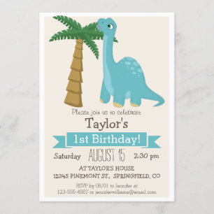 Blue Dinosaur Kid's Birthday Party Invitation
