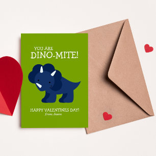 Blue Dinosaur Kids School Valentines Card