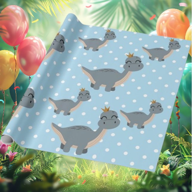 Blue Dinosaur Party Wrapping Paper (Transform your celebrations with our enchanting Blue Dinosaur Party Wrapping Paper! )
