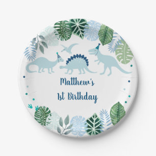 Blue Dinosaur Safari Birthday Paper Plate