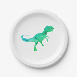 Blue Dinosaur Silhouette Trex Paper Plate