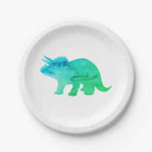 Blue Dinosaur Silhouette Triceratops Paper Plate
