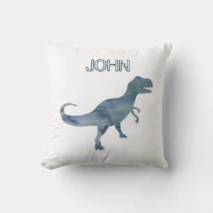Blue Dinosaur Trex Custom Name Throw Pillow