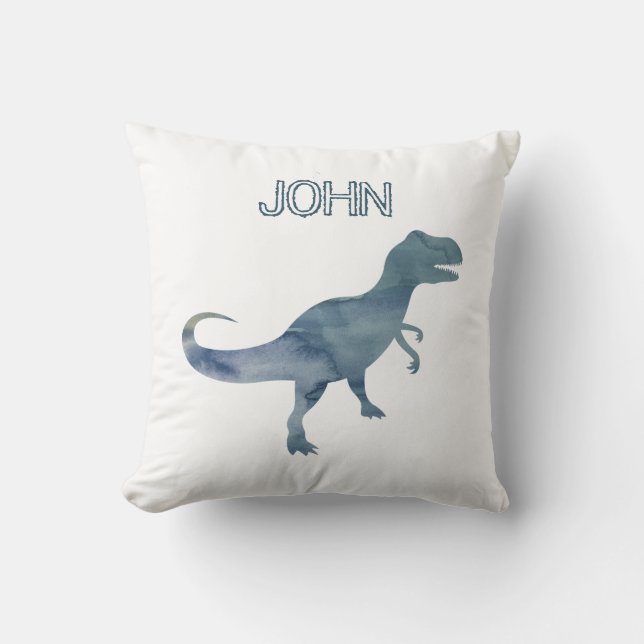 Blue Dinosaur Trex Custom Name Throw Pillow (Front)