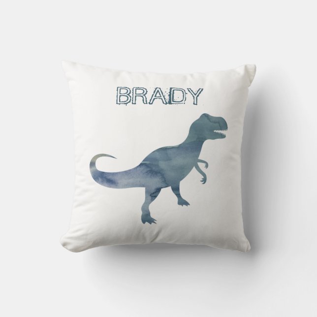 Blue Dinosaur Trex Custom Name Throw Pillow (Front)