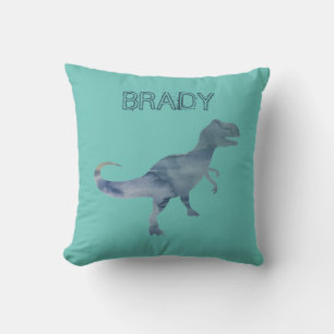 Blue Dinosaur Trex Custom Name Throw Pillow
